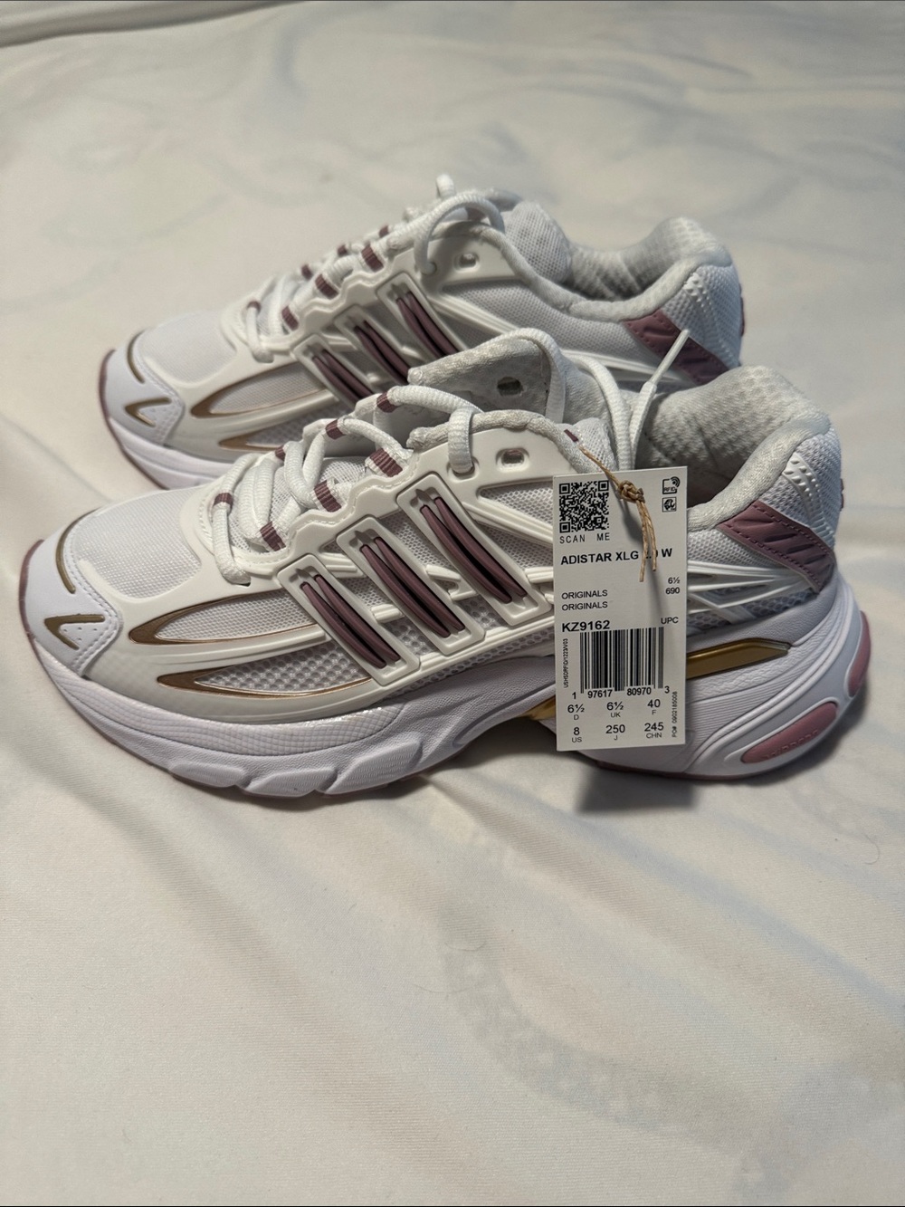 adidas Originals Adistar XLG 2.0 White Sneakers with Pink and Gold Accents